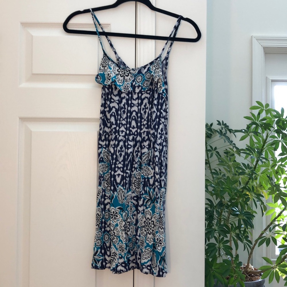 Navy Blue and Teal Patterned Dress